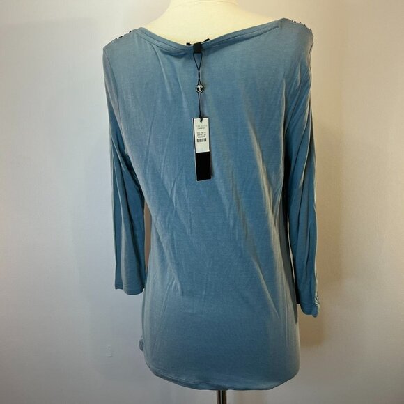 TALBOTS Women's Blue 3/4 Sleeve Beaded Stretch Knit Top - Size Small - NWT. 70% - Picture 2 of 4